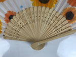 Japanese Fabric Folding Fan Sensu Vtg Bamboo Frame Sunflowers Himawari 5D56-AD - Fan-chidorivintage.com