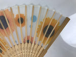 Japanese Fabric Folding Fan Sensu Vtg Bamboo Frame Sunflowers Himawari 5D56-AD - Fan-chidorivintage.com