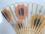 Japanese Fabric Folding Fan Sensu Vtg Bamboo Frame Sunflowers Himawari 5D56-AD - Fan-chidorivintage.com