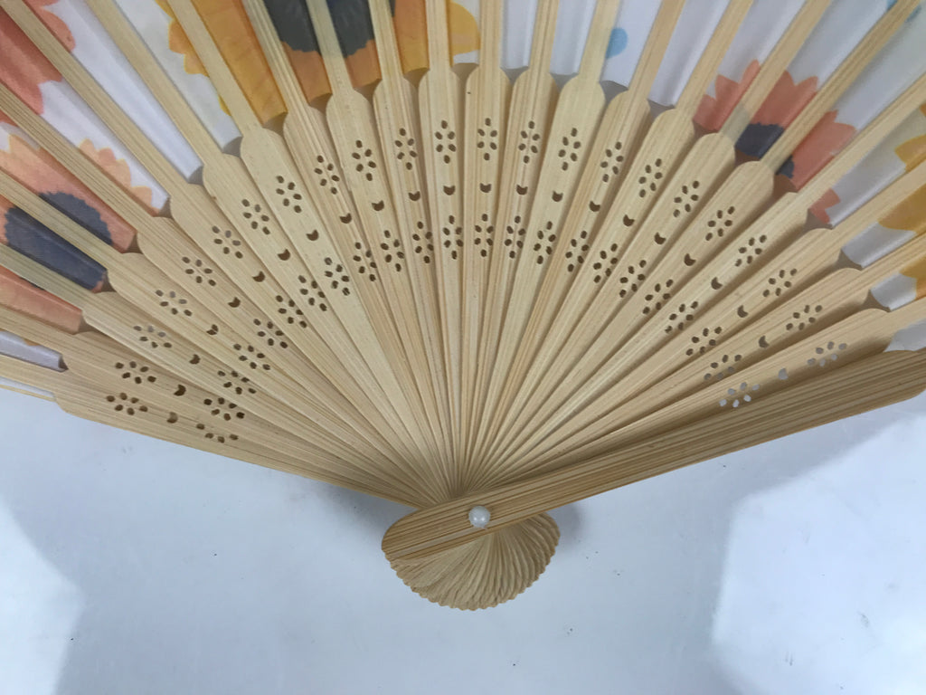 Japanese Fabric Folding Fan Sensu Vtg Bamboo Frame Sunflowers Himawari 5D56-AD - Fan-chidorivintage.com