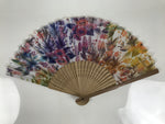 Japanese Fabric Folding Fan Sensu Vtg Bamboo Frame Rainbow Color Flowers 5D57-AD - Fan-chidorivintage.com