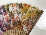 Japanese Fabric Folding Fan Sensu Vtg Bamboo Frame Rainbow Color Flowers 5D57-AD - Fan-chidorivintage.com