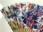 Japanese Fabric Folding Fan Sensu Vtg Bamboo Frame Rainbow Color Flowers 5D57-AD - Fan-chidorivintage.com