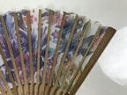 Japanese Fabric Folding Fan Sensu Vtg Bamboo Frame Rainbow Color Flowers 5D57-AD - Fan-chidorivintage.com