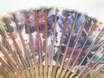 Japanese Fabric Folding Fan Sensu Vtg Bamboo Frame Rainbow Color Flowers 5D57-AD - Fan-chidorivintage.com