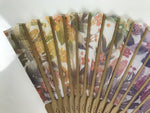 Japanese Fabric Folding Fan Sensu Vtg Bamboo Frame Rainbow Color Flowers 5D57-AD - Fan-chidorivintage.com