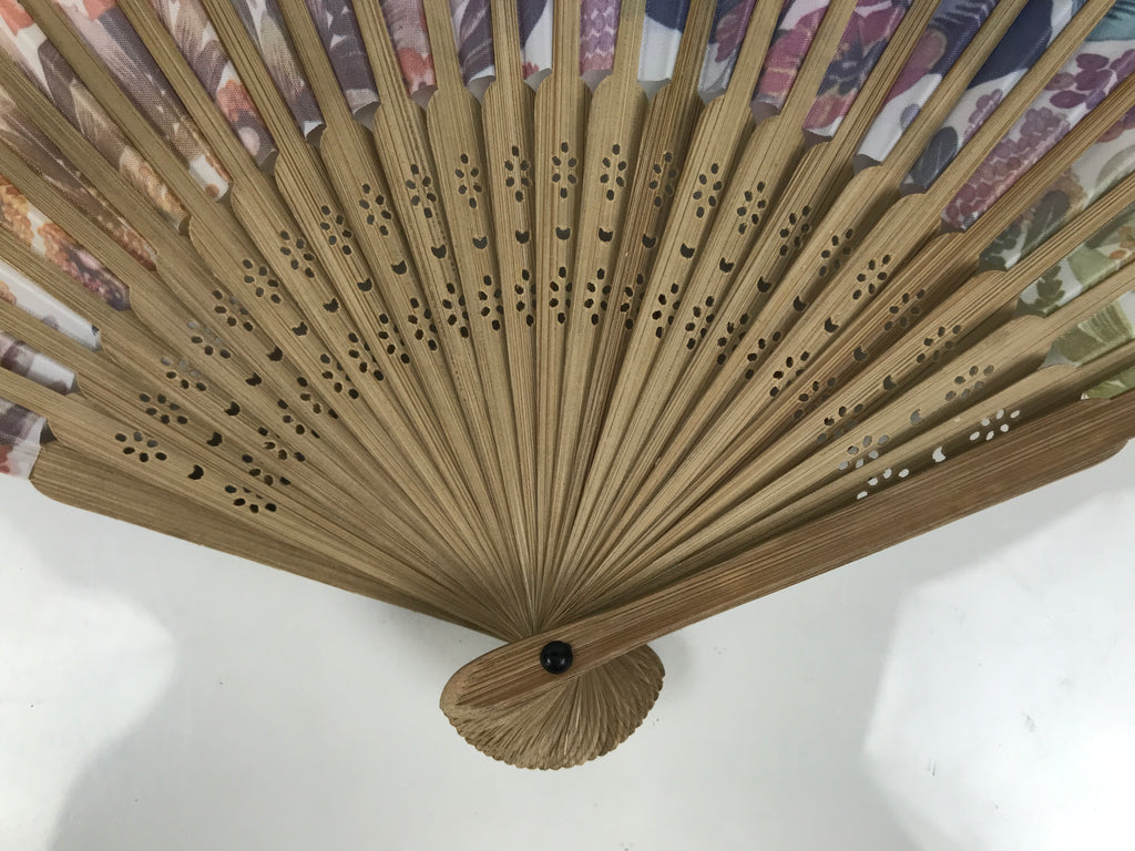 Japanese Fabric Folding Fan Sensu Vtg Bamboo Frame Rainbow Color Flowers 5D57-AD - Fan-chidorivintage.com