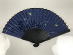 Japanese Fabric Folding Fan Sensu Vtg Bamboo Frame Evening Fireflies Blue 5D58-AD - Fan-chidorivintage.com
