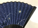 Japanese Fabric Folding Fan Sensu Vtg Bamboo Frame Evening Fireflies Blue 5D58-AD - Fan-chidorivintage.com