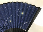 Japanese Fabric Folding Fan Sensu Vtg Bamboo Frame Evening Fireflies Blue 5D58-AD - Fan-chidorivintage.com