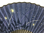 Japanese Fabric Folding Fan Sensu Vtg Bamboo Frame Evening Fireflies Blue 5D58-AD - Fan-chidorivintage.com