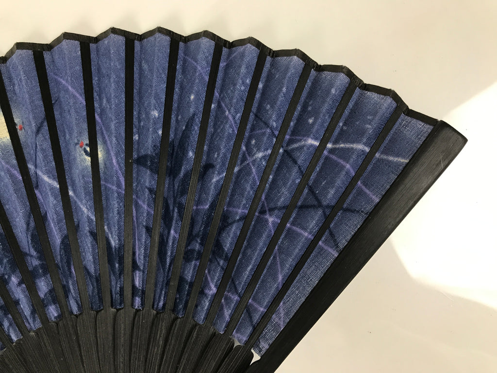 Japanese Fabric Folding Fan Sensu Vtg Bamboo Frame Evening Fireflies Blue 5D58-AD - Fan-chidorivintage.com
