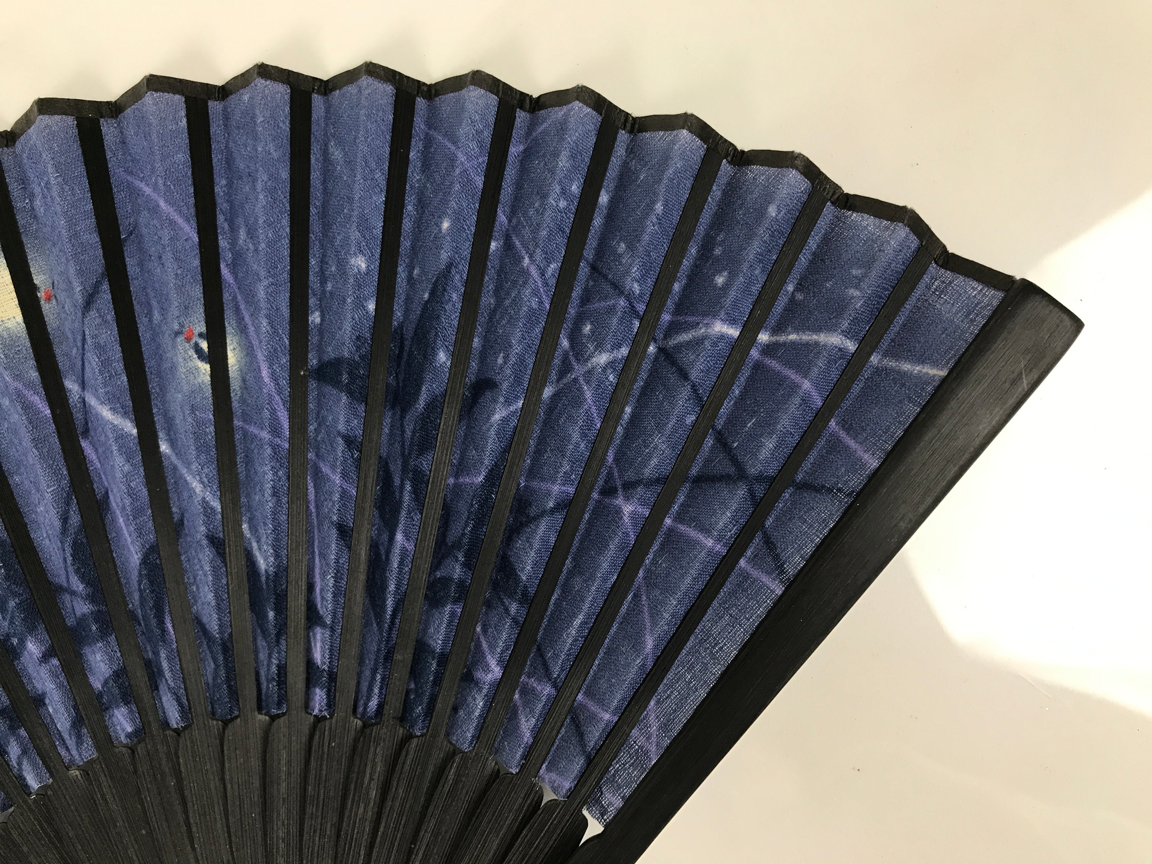 Japanese Fabric Folding Fan Sensu Vtg Bamboo Frame Evening Fireflies Blue 5D58-AD - Fan-chidorivintage.com