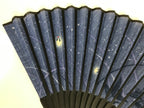 Japanese Fabric Folding Fan Sensu Vtg Bamboo Frame Evening Fireflies Blue 5D58-AD - Fan-chidorivintage.com