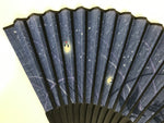 Japanese Fabric Folding Fan Sensu Vtg Bamboo Frame Evening Fireflies Blue 5D58-AD - Fan-chidorivintage.com