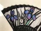 Japanese Fabric Folding Fan Sensu Vtg Black Bamboo Frame Purple Iris Flower 5D59-AD - Fan-chidorivintage.com
