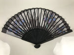 Japanese Fabric Folding Fan Sensu Vtg Black Bamboo Frame Purple Iris Flower 5D59-AD - Fan-chidorivintage.com