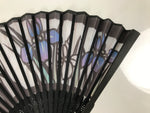 Japanese Fabric Folding Fan Sensu Vtg Black Bamboo Frame Purple Iris Flower 5D59-AD - Fan-chidorivintage.com