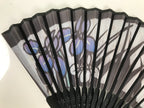 Japanese Fabric Folding Fan Sensu Vtg Black Bamboo Frame Purple Iris Flower 5D59-AD - Fan-chidorivintage.com