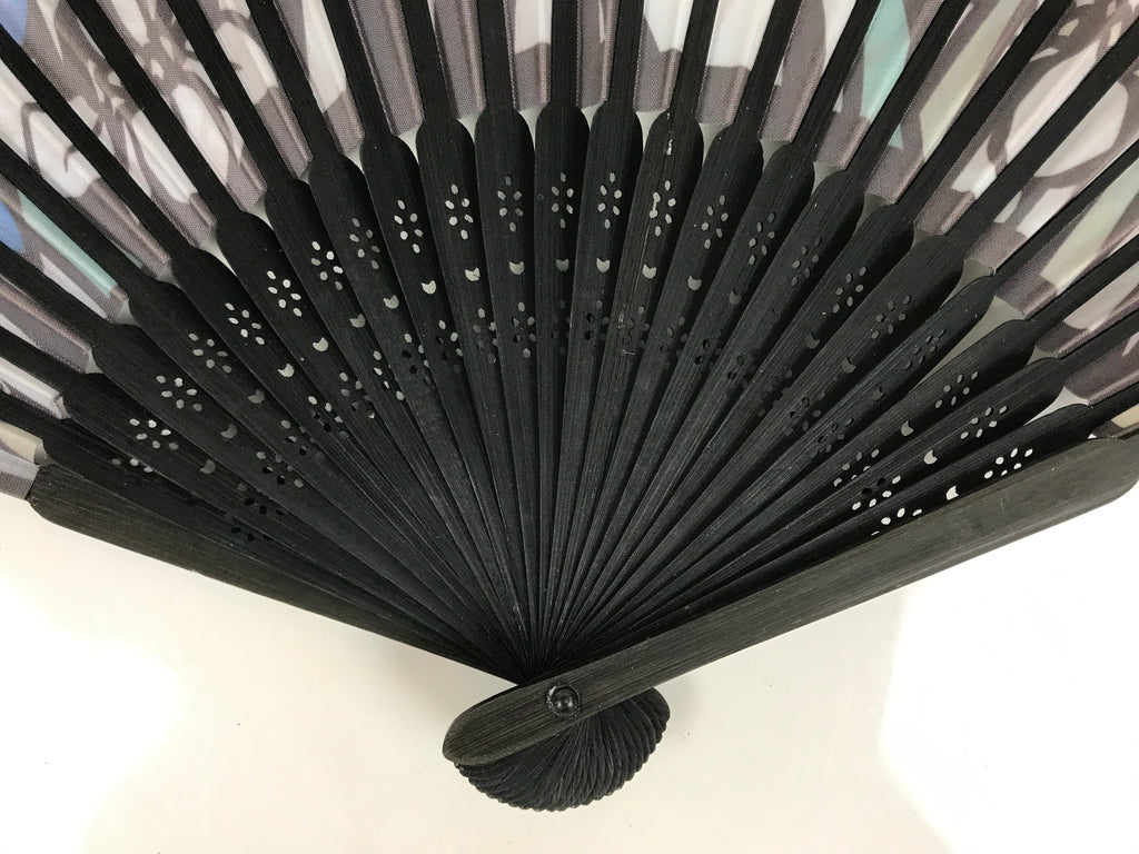 Japanese Fabric Folding Fan Sensu Vtg Black Bamboo Frame Purple Iris Flower 5D59-AD - Fan-chidorivintage.com