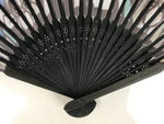 Japanese Fabric Folding Fan Sensu Vtg Black Bamboo Frame Purple Iris Flower 5D59-AD - Fan-chidorivintage.com