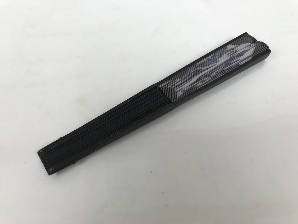 Japanese Fabric Folding Fan Sensu Vtg Black Bamboo Frame Purple Iris Flower 5D59-AD - Fan-chidorivintage.com
