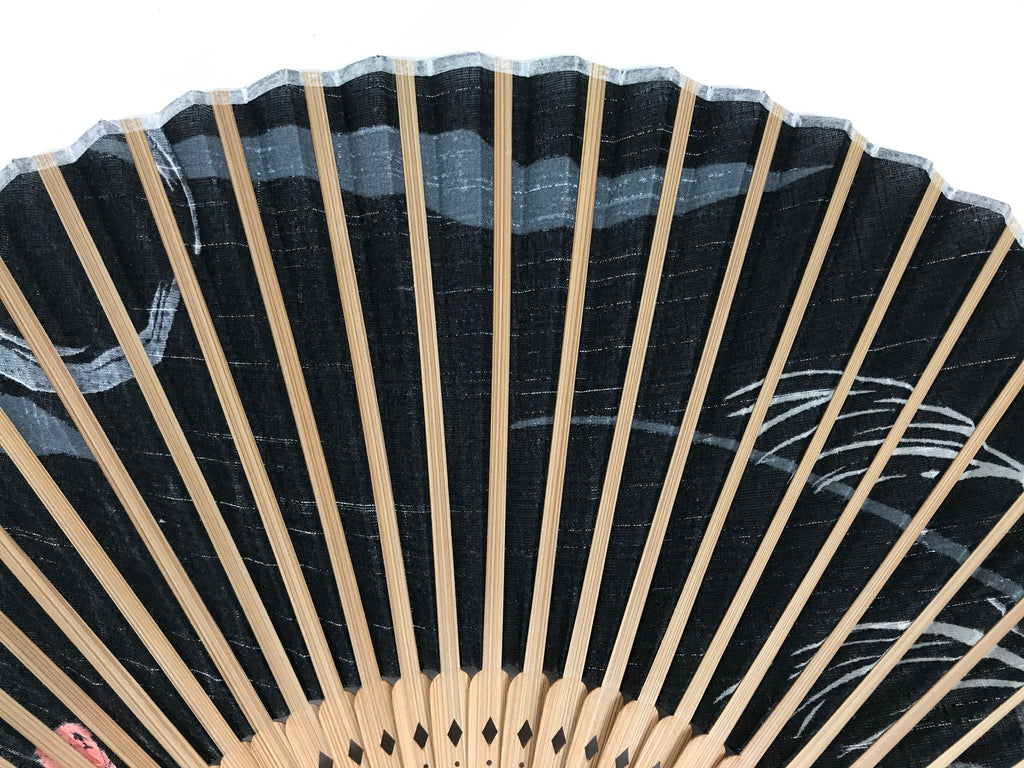 Japanese Fabric Folding Fan Sensu Vtg Bamboo Frame Evening Scene Black 5D60-AD - Fan-chidorivintage.com