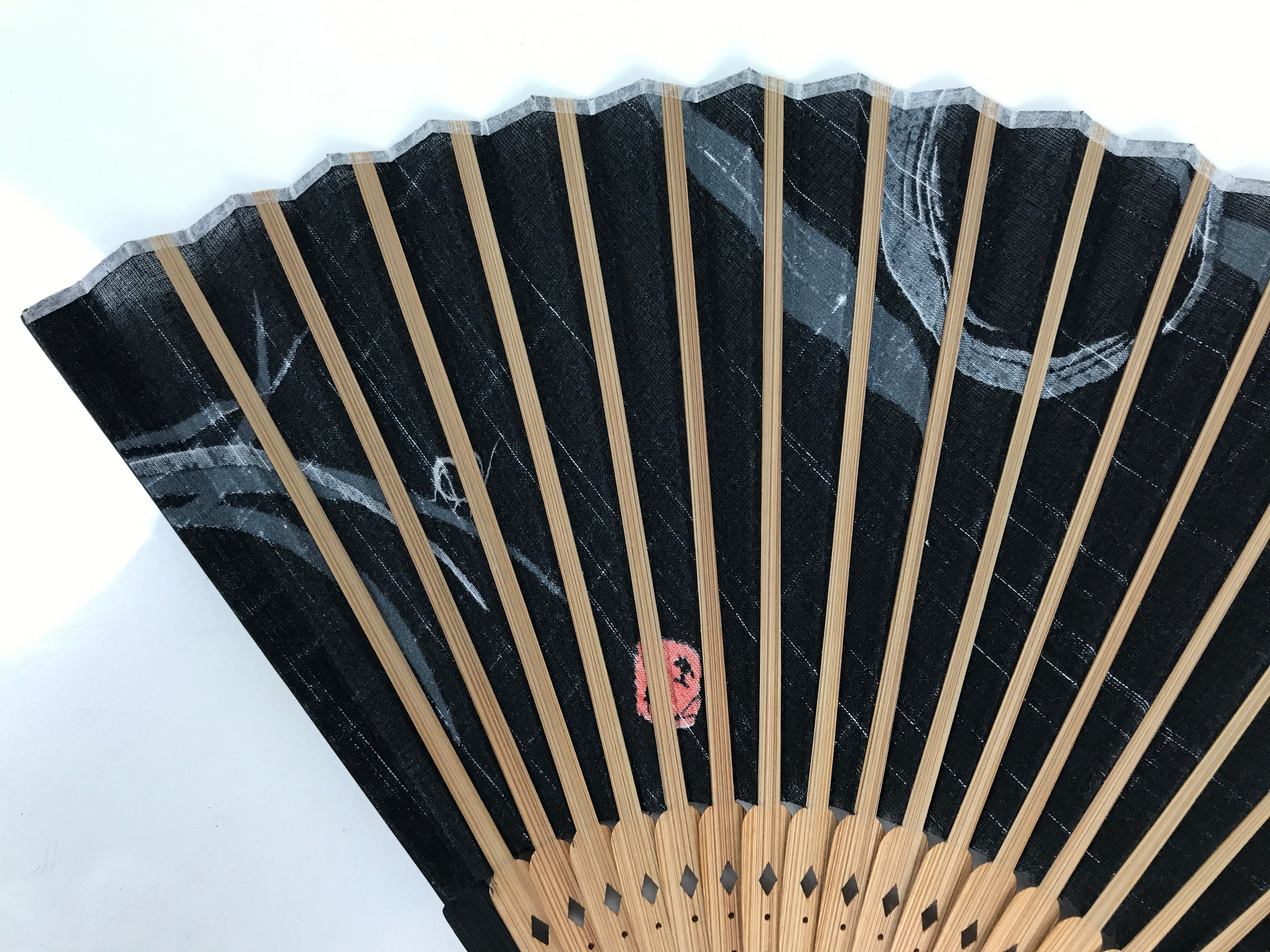Japanese Fabric Folding Fan Sensu Vtg Bamboo Frame Evening Scene Black 5D60-AD - Fan-chidorivintage.com