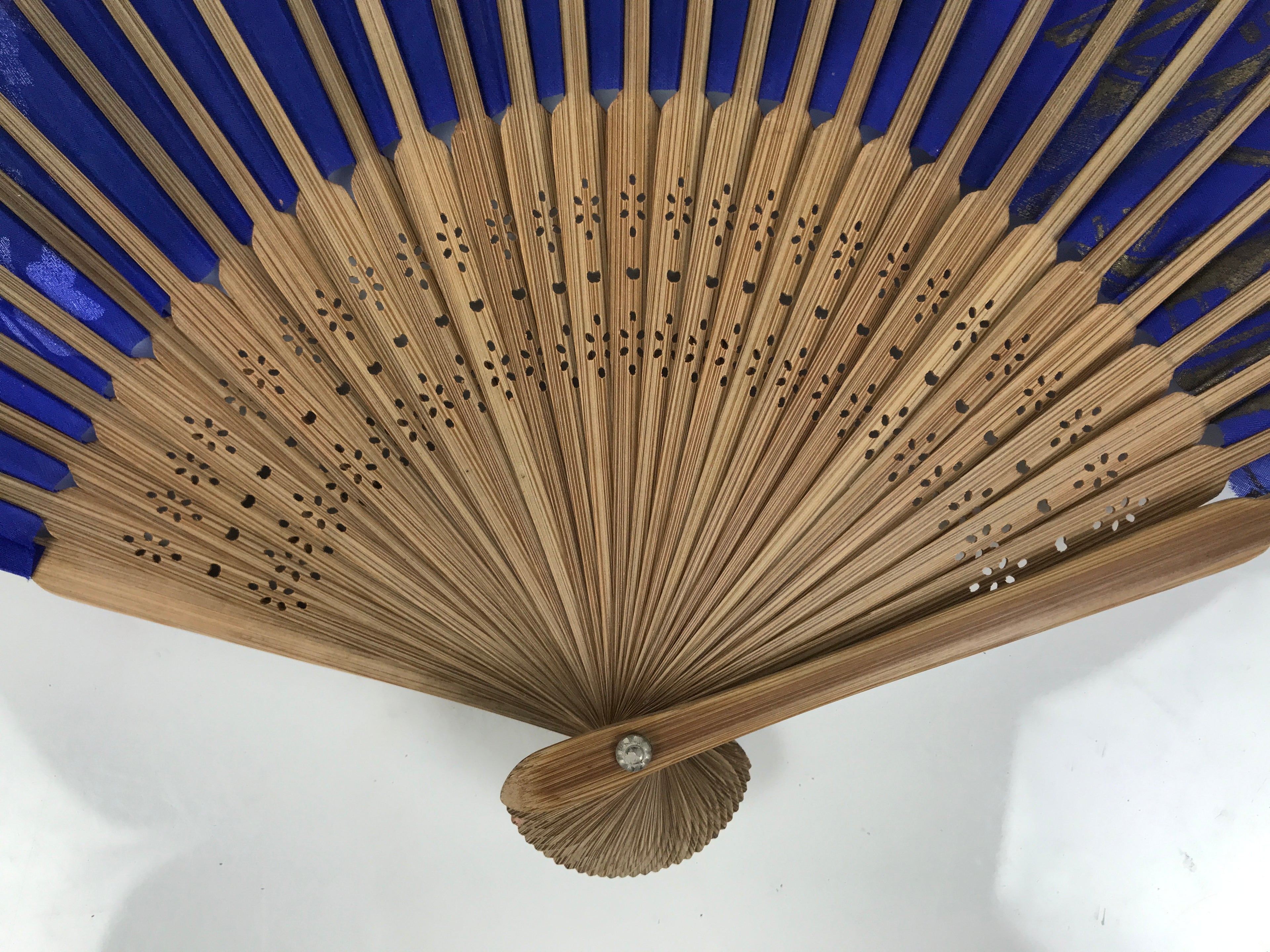 Japanese Fabric Folding Fan Vtg Sensu Bamboo Frame Blue Nagoya Castle 5D99-AD - Fan-chidorivintage.com