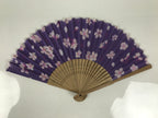 Japanese Fabric Folding Fan Sensu Vtg Bamboo Frame Cherry Blossoms Purple 5D61-AD - Fan-chidorivintage.com