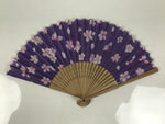 Japanese Fabric Folding Fan Sensu Vtg Bamboo Frame Cherry Blossoms Purple 5D61-AD - Fan-chidorivintage.com