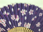 Japanese Fabric Folding Fan Sensu Vtg Bamboo Frame Cherry Blossoms Purple 5D61-AD - Fan-chidorivintage.com