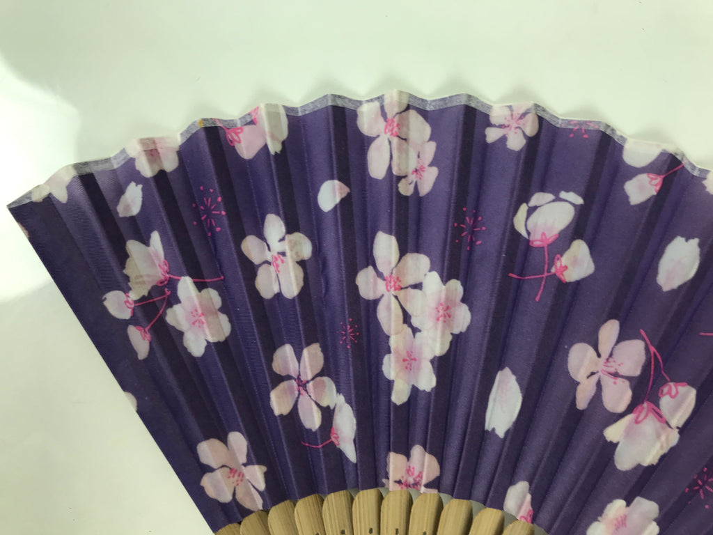 Japanese Fabric Folding Fan Sensu Vtg Bamboo Frame Cherry Blossoms Purple 5D61-AD - Fan-chidorivintage.com