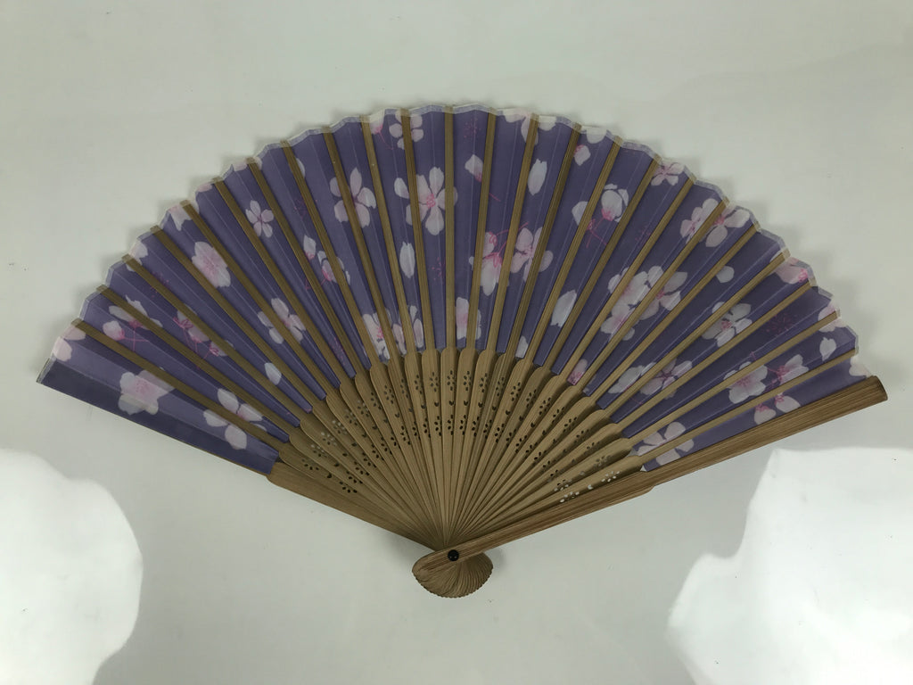 Japanese Fabric Folding Fan Sensu Vtg Bamboo Frame Cherry Blossoms Purple 5D61-AD - Fan-chidorivintage.com
