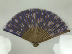 Japanese Fabric Folding Fan Sensu Vtg Bamboo Frame Cherry Blossoms Purple 5D61-AD - Fan-chidorivintage.com