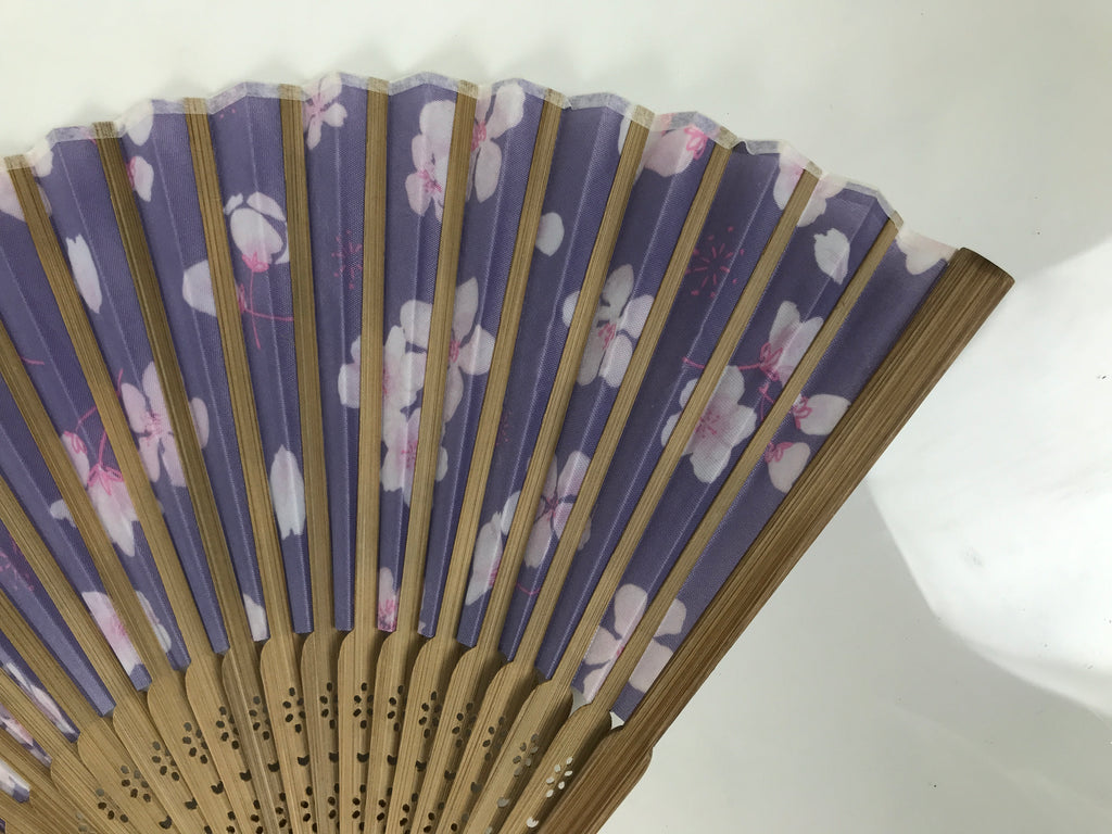 Japanese Fabric Folding Fan Sensu Vtg Bamboo Frame Cherry Blossoms Purple 5D61-AD - Fan-chidorivintage.com