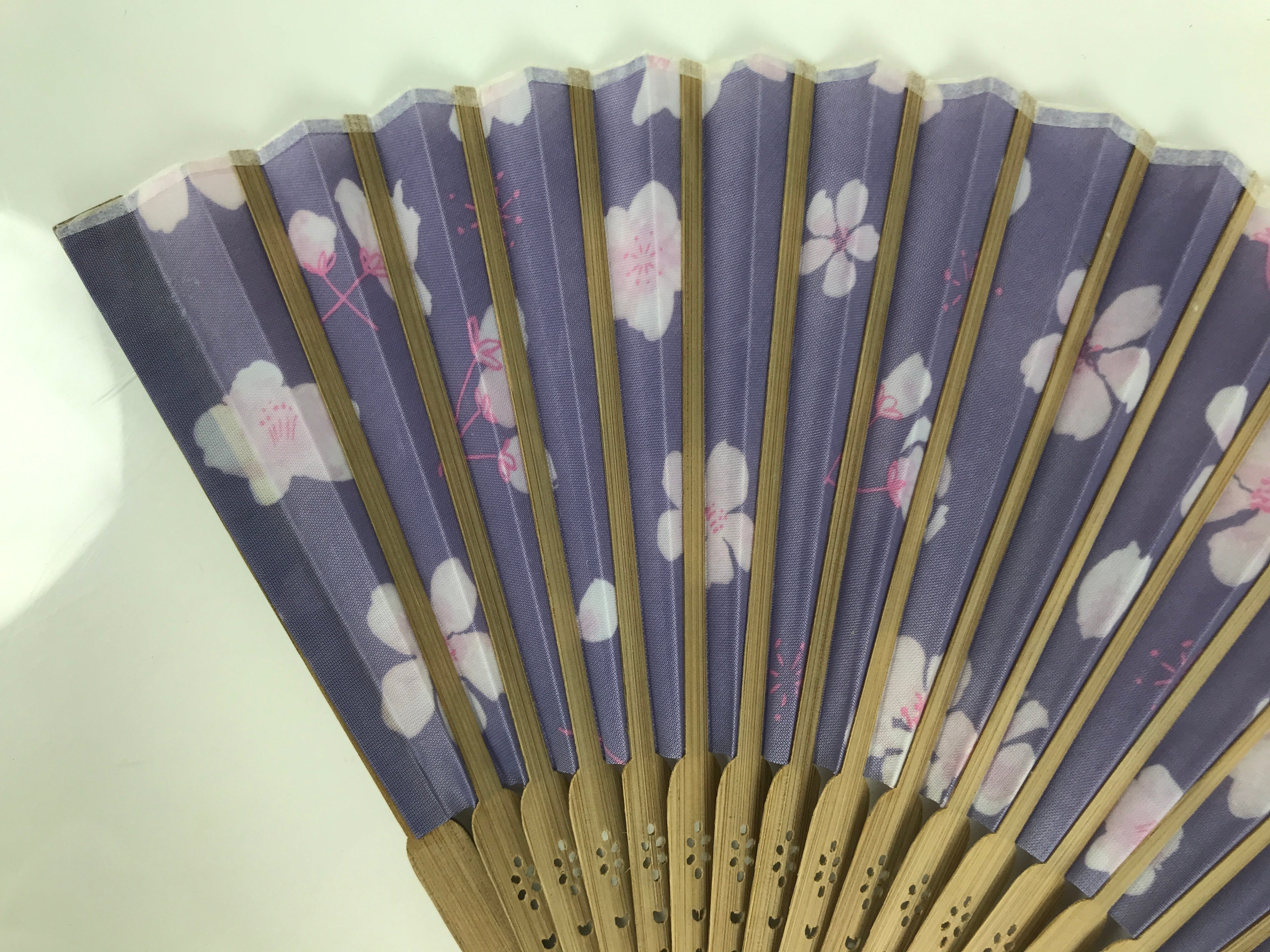 Japanese Fabric Folding Fan Sensu Vtg Bamboo Frame Cherry Blossoms Purple 5D61-AD - Fan-chidorivintage.com