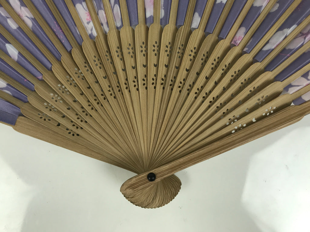 Japanese Fabric Folding Fan Sensu Vtg Bamboo Frame Cherry Blossoms Purple 5D61-AD - Fan-chidorivintage.com