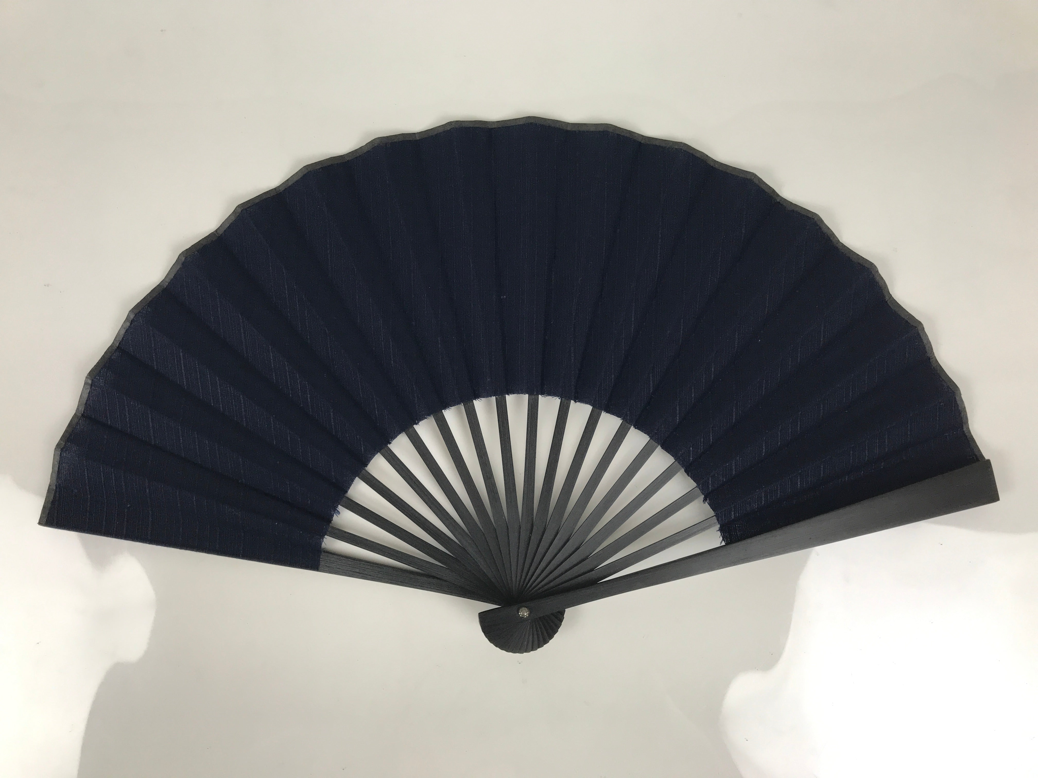 Vintage Japanese Folding Fan: Elegant Navy Blue Fabric Style