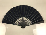 Japanese Fabric Folding Fan Sensu Vtg Black Bamboo Frame Plain Navy Blue 5D63-AD - Fan-chidorivintage.com