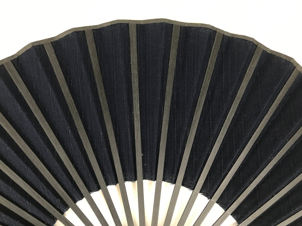 Japanese Fabric Folding Fan Sensu Vtg Black Bamboo Frame Plain Navy Blue 5D63-AD - Fan-chidorivintage.com