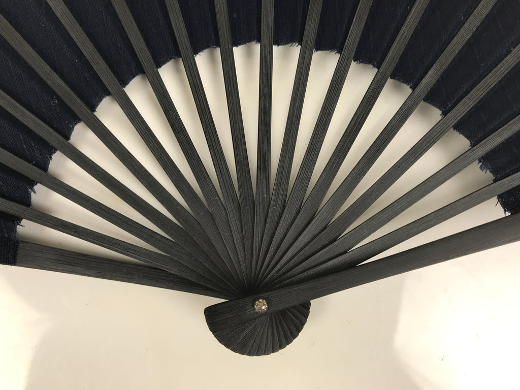 Japanese Fabric Folding Fan Sensu Vtg Black Bamboo Frame Plain Navy Blue 5D63-AD - Fan-chidorivintage.com