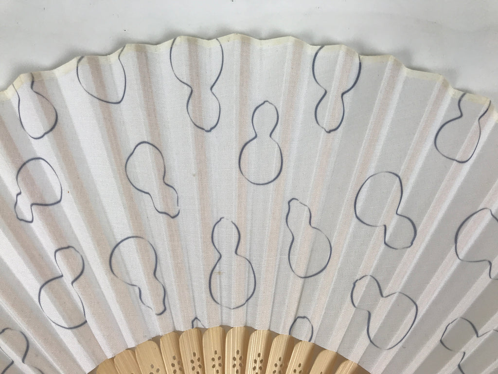 Japanese Fabric Folding Fan Sensu Vtg Bamboo Frame Hyotan Gourd White Black 5D64-AD - Fan-chidorivintage.com