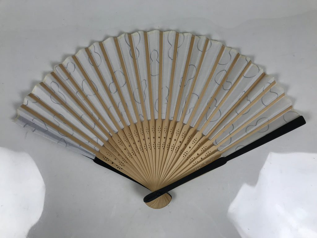 Japanese Fabric Folding Fan Sensu Vtg Bamboo Frame Hyotan Gourd White Black 5D64-AD - Fan-chidorivintage.com