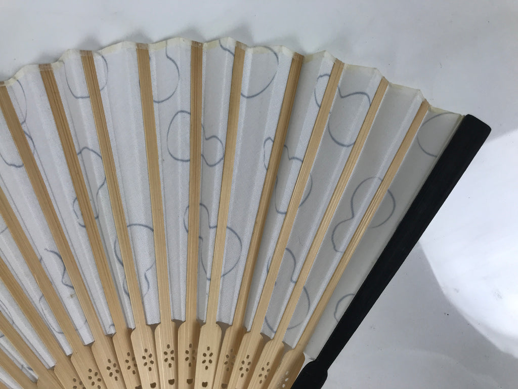 Japanese Fabric Folding Fan Sensu Vtg Bamboo Frame Hyotan Gourd White Black 5D64-AD - Fan-chidorivintage.com