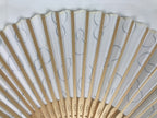 Japanese Fabric Folding Fan Sensu Vtg Bamboo Frame Hyotan Gourd White Black 5D64-AD - Fan-chidorivintage.com