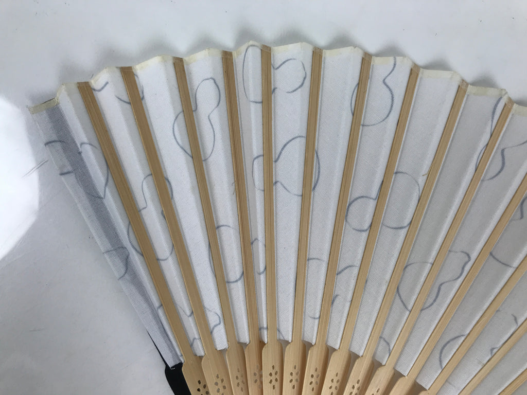Japanese Fabric Folding Fan Sensu Vtg Bamboo Frame Hyotan Gourd White Black 5D64-AD - Fan-chidorivintage.com
