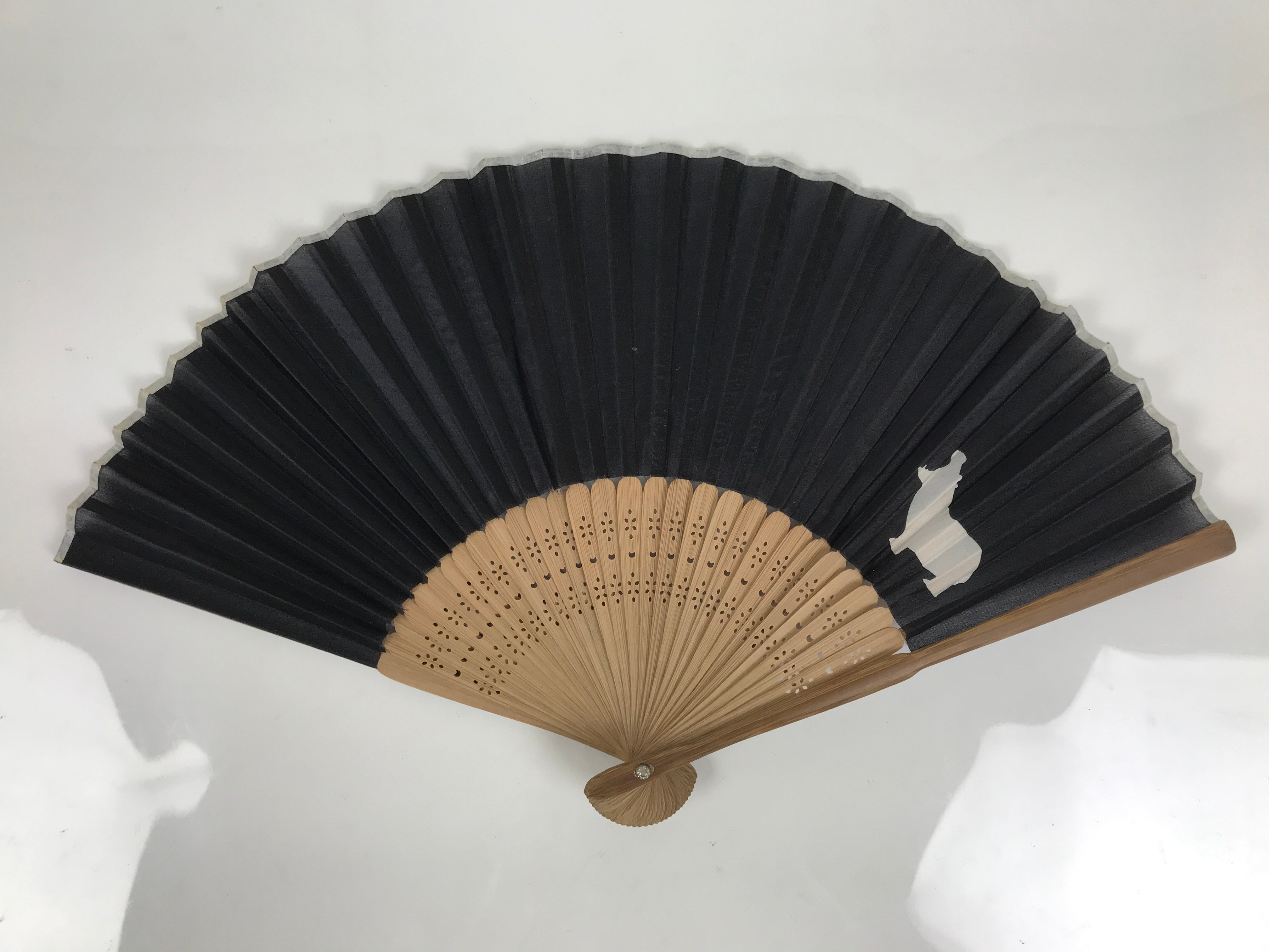 Vintage Japanese Folding Fan with Cute Hippopotamus Design