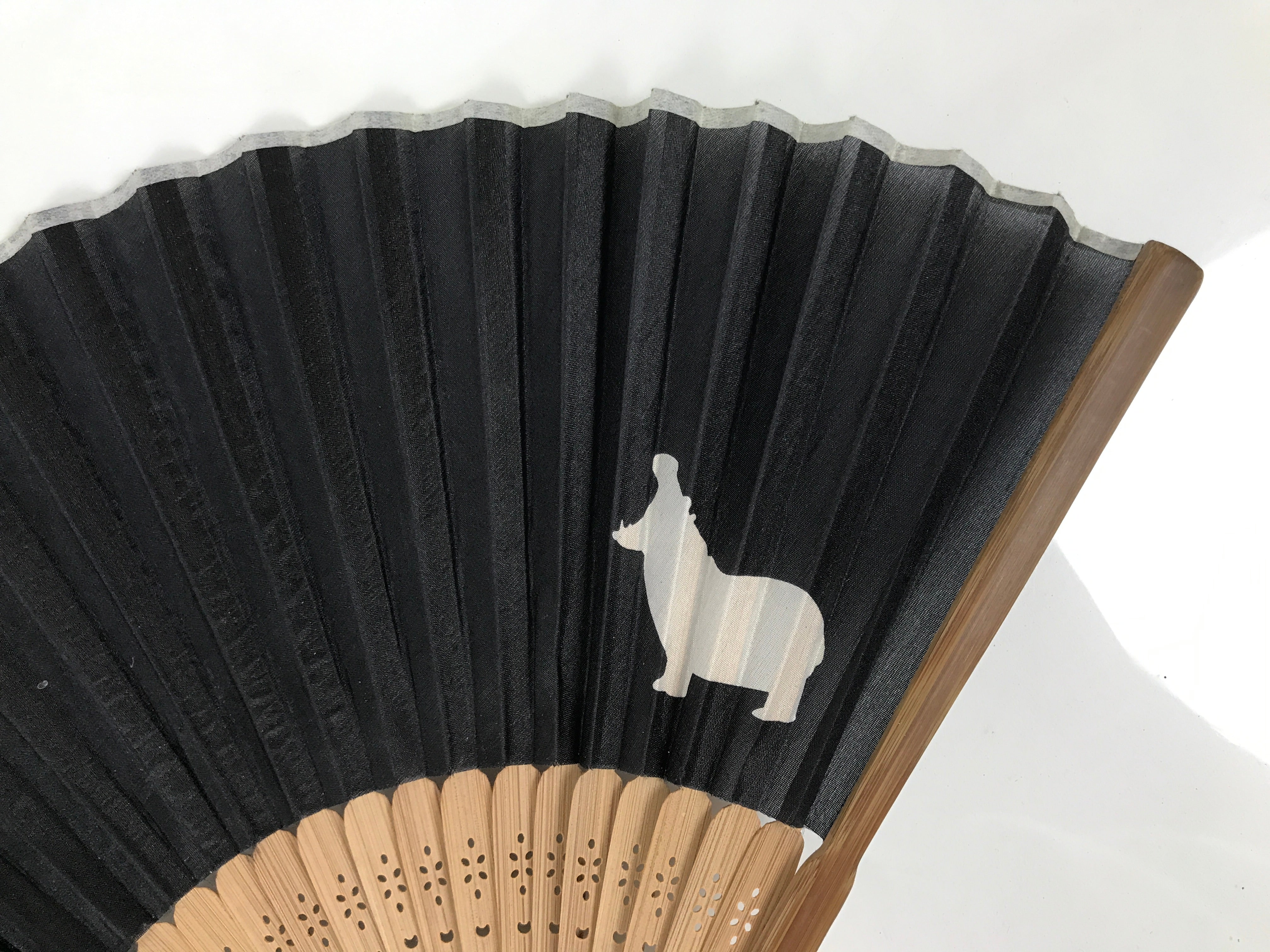 Vintage Japanese Folding Fan with Cute Hippopotamus Design