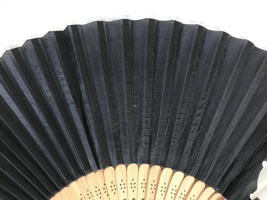 Japanese Fabric Folding Fan Sensu Vtg Bamboo Frame Hippopotamus Kaba Black 5D65-AD - Fan-chidorivintage.com